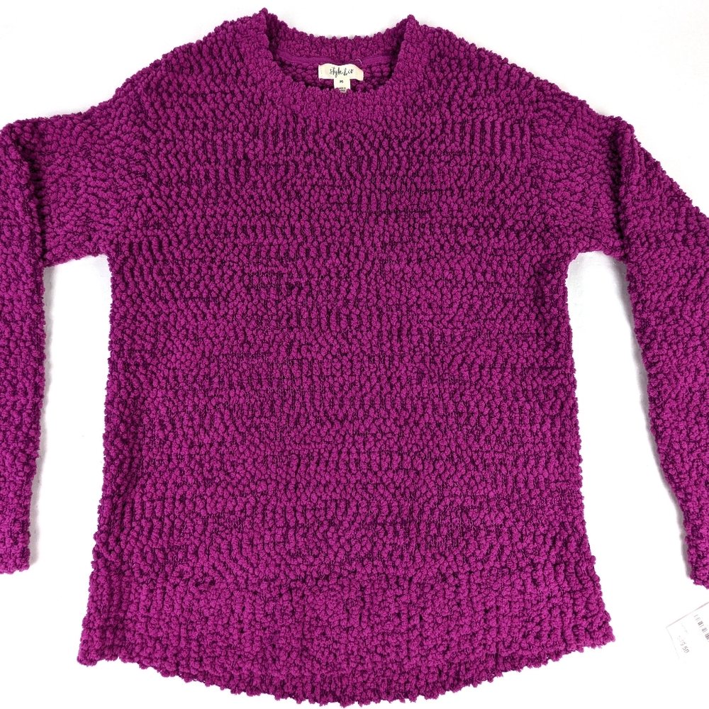 Style&Co Violet Chenille Crew Neck Long Sleeve Women’s Petite Small Sweater NWT